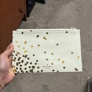 Kate Spade Cream and Gold Polka Dot Clutch